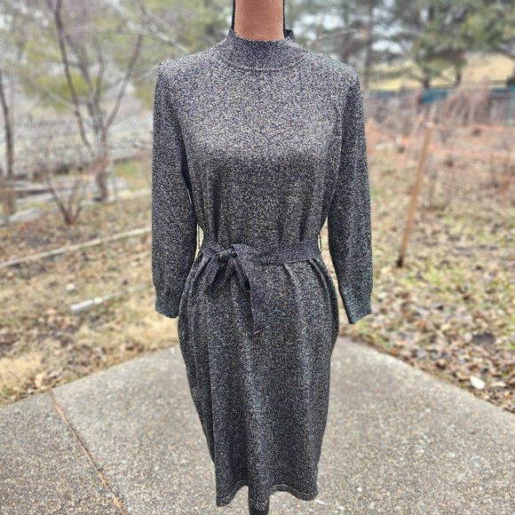 Calvin Klein Dresses & Skirts - Calvin Klein Klein Womens Metallic Zippered Belted Sweater Dress Knee length XL